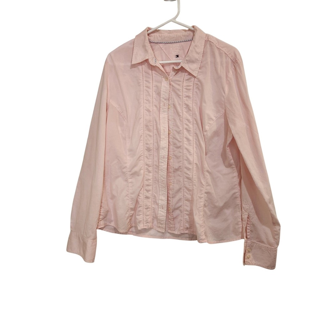 Tommy Hilfiger Pink Crochet Long Sleeve Classic Casual Button Down Shirt Size XL