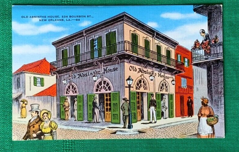 VTG 1940s  Postcard ~ Bourbon St New Orleans ~ Old Absinthe House-image