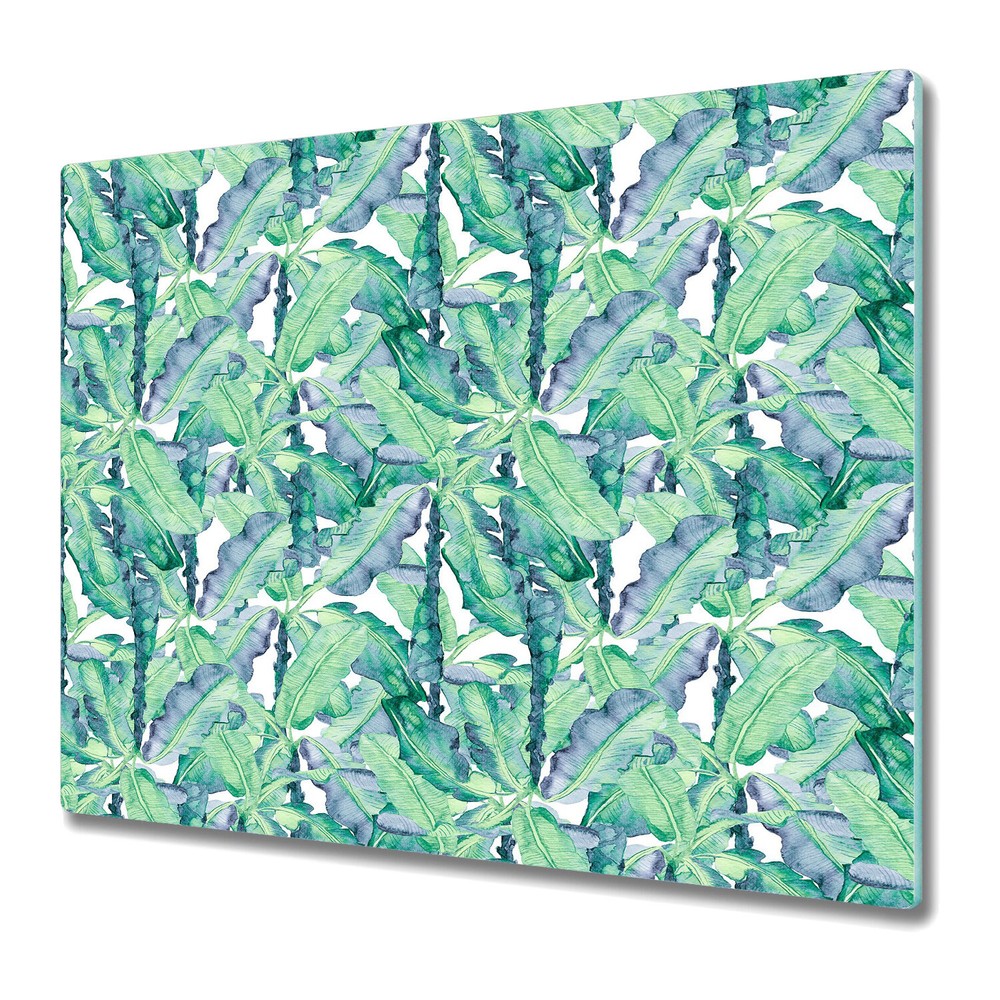 Glass Kitchen Chopping Board Aqua Banana Tropical Banana Leaf Print 60x52