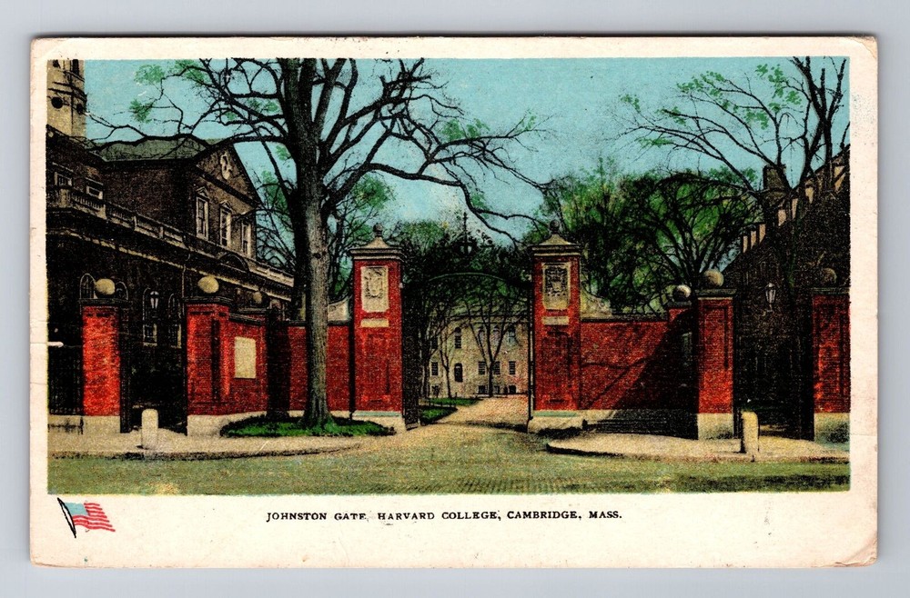 Cambridge MA-Massachusetts, Johnston Gate, Harvard, Vintage c1911 Postcard
