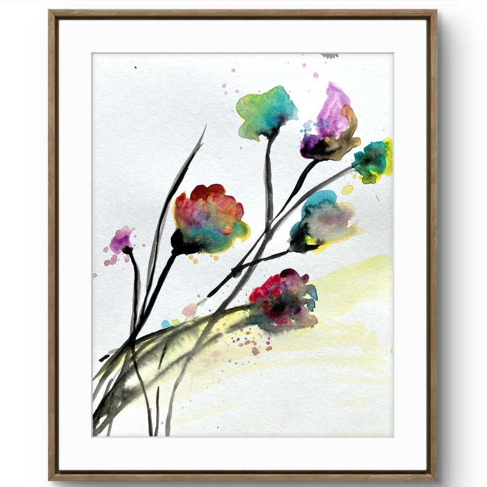 TITA PAINTZ Watercolor Multicolor Flowers Botanical Hand Painted Wall Art 9x12