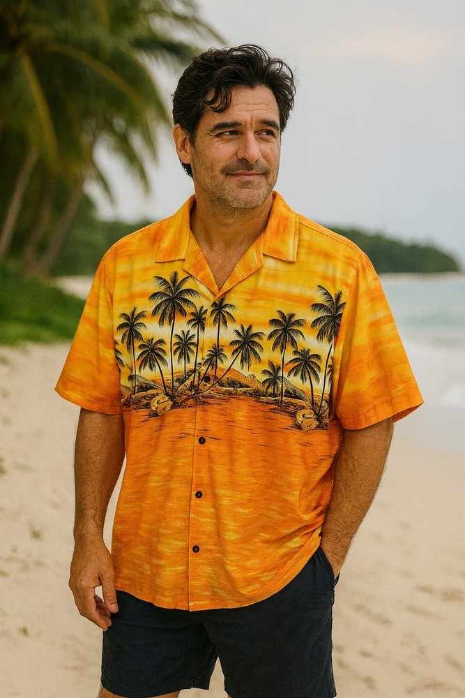 Winnie Fashion Hawaiian Shirt 2XL Orange Palm Tree Surfboard Sunset Aloha Made H