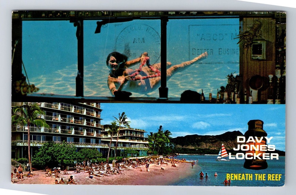 Waikiki HI-Hawaii, Davy Jones Locker, Antique, Vintage c1967 Postcard