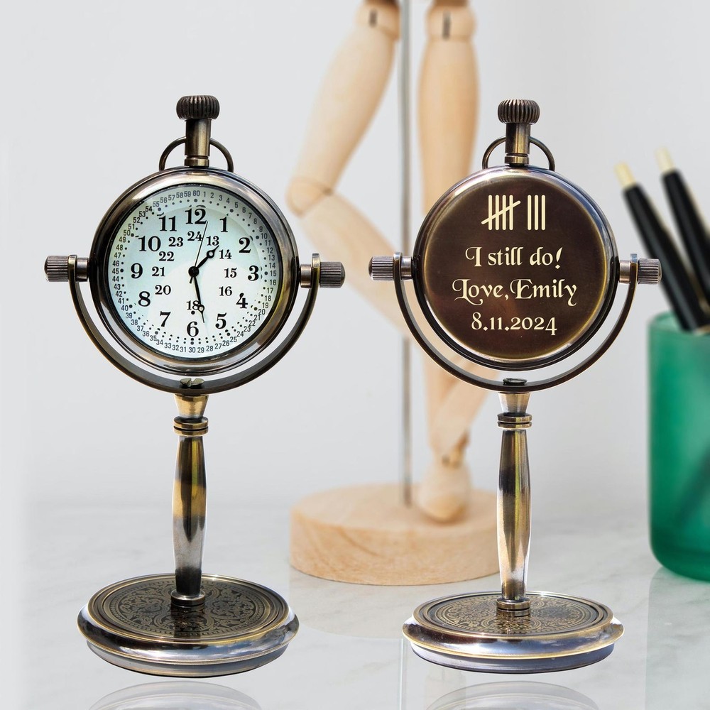 Classic Industrial Desk Clock Metal Stand Tabletop Decorative, Clock Handcrafted