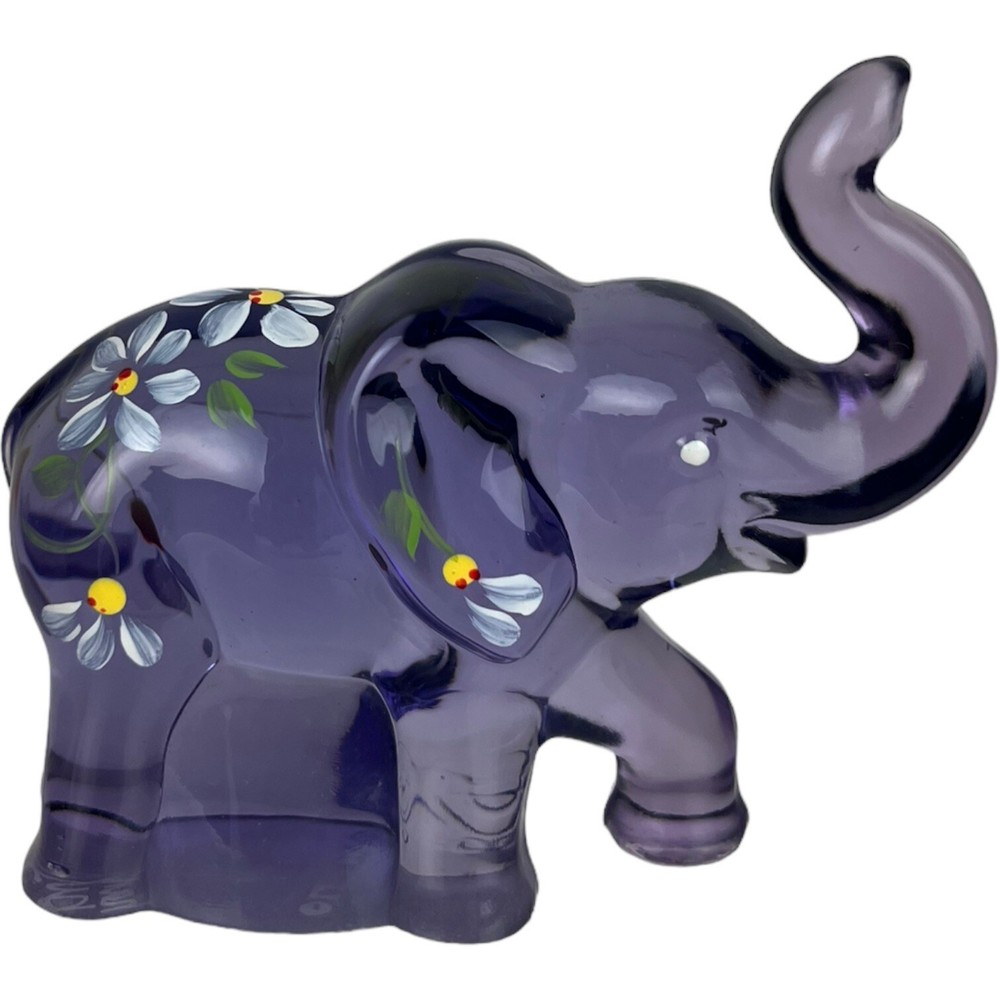 Fenton Lenox Figurine Art Glass Amethyst Purple Elephant Trunk Up Signed 3