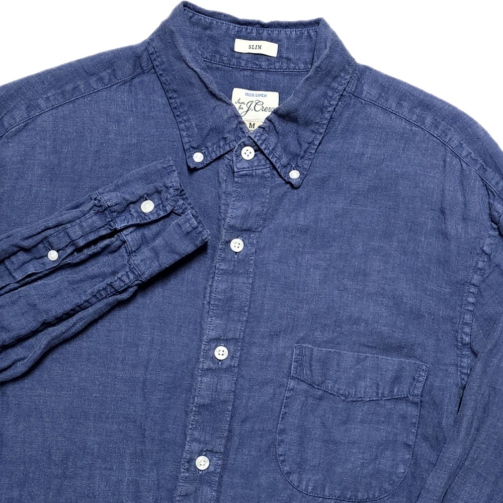 J. Crew Mens M Navy Blue Baird McNutt Shirt Button Down Irish Linen Slim Fit