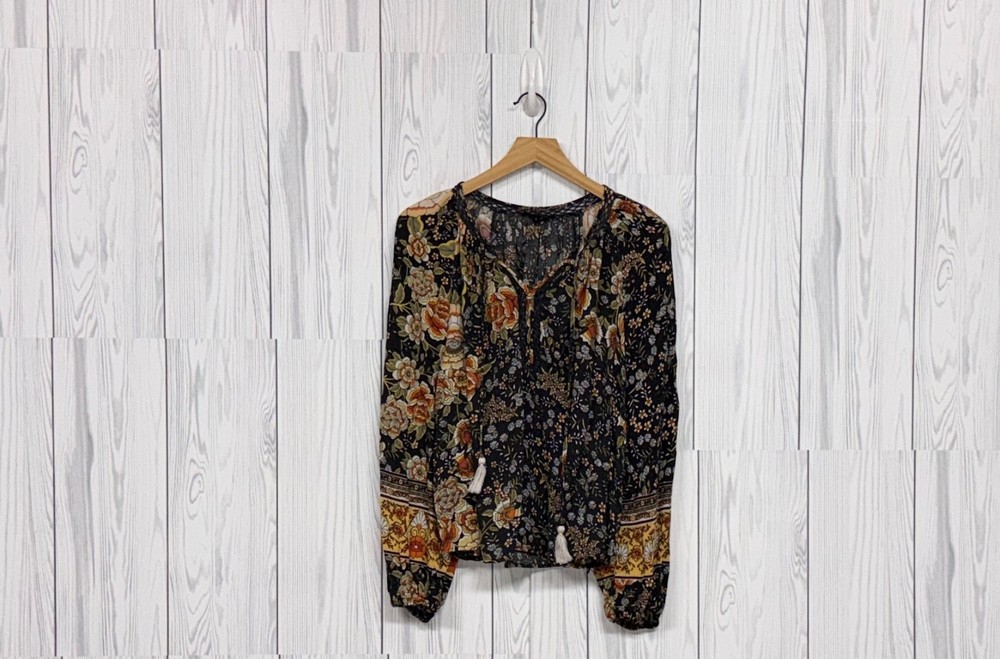 Rachel Zoe top womens size large long sleeve blouse floral patterned