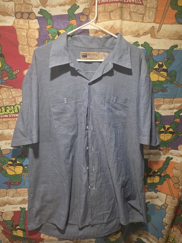 Big Mac Mens Blue Short Sleeve Button Work Shirt Size 2XL Made In USA