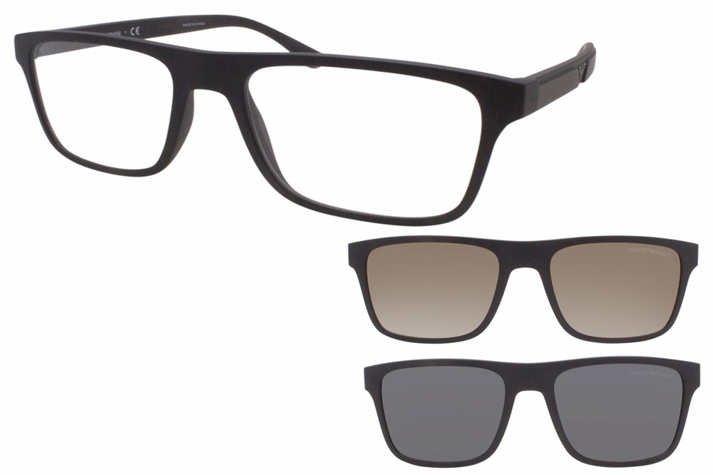 Emporio Armani EA4115 5853/1W Matte Black Men’s Sunglasses with 2 Clip-Ons 54mm Frame