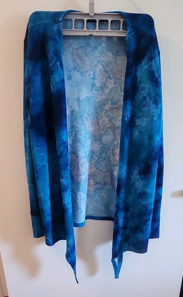 Women’s Blue Tie-Dye Open Front Long Sleeve Cardigan Top Polyester Size L