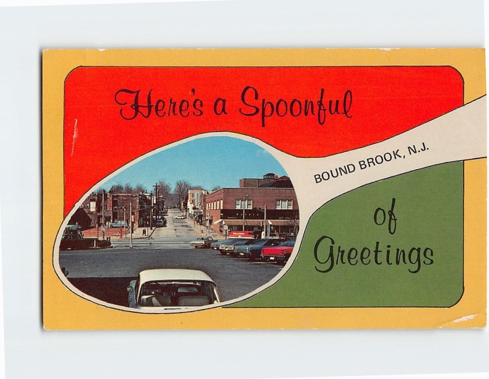 Postcard Here's a Spoonful of Greetings, Bound Brook, New Jersey USA