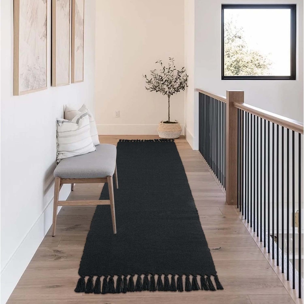 Black 2x8 Machine Washable Long Hallway Runner Rug for Kitchen with Low Pile