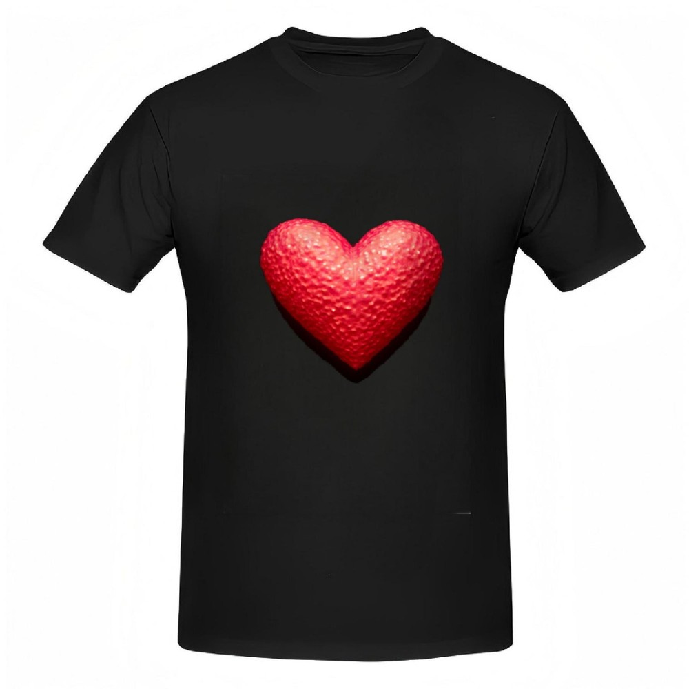 Cotton Short Sleeve T-Shirt for Women - Bold Black Tee with Textured Red Heart