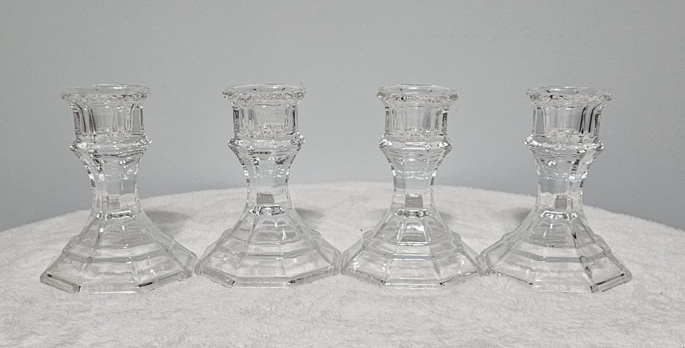 Set Of 4 Clear Glass Taper Candlestick 4