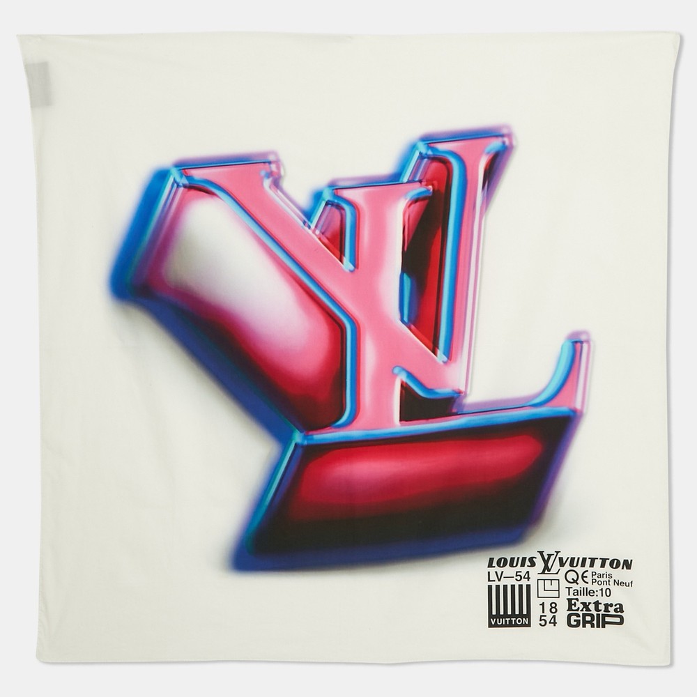 Louis Vuitton White Pink 3D LV Print Cotton Scarf