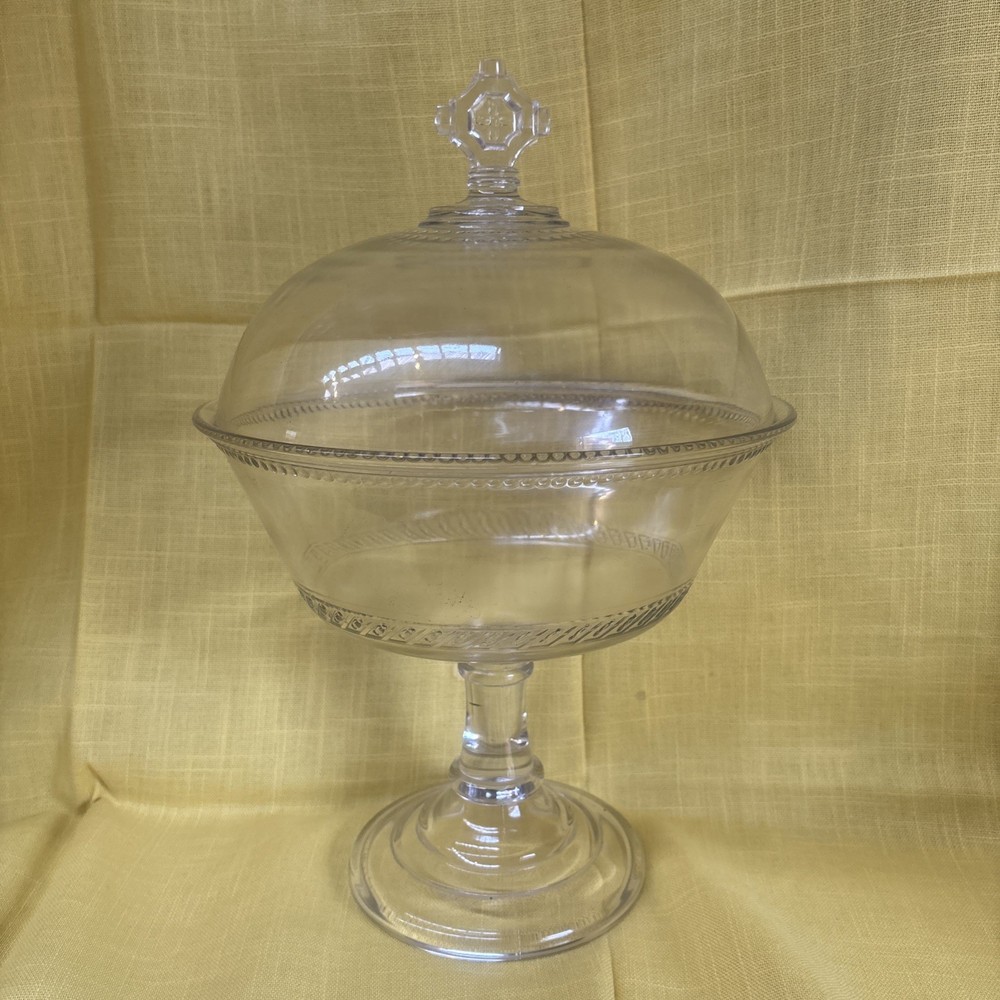 Early American Pattern Glass (EAPG) covered compote 1880’s Jeweled Band Pattern