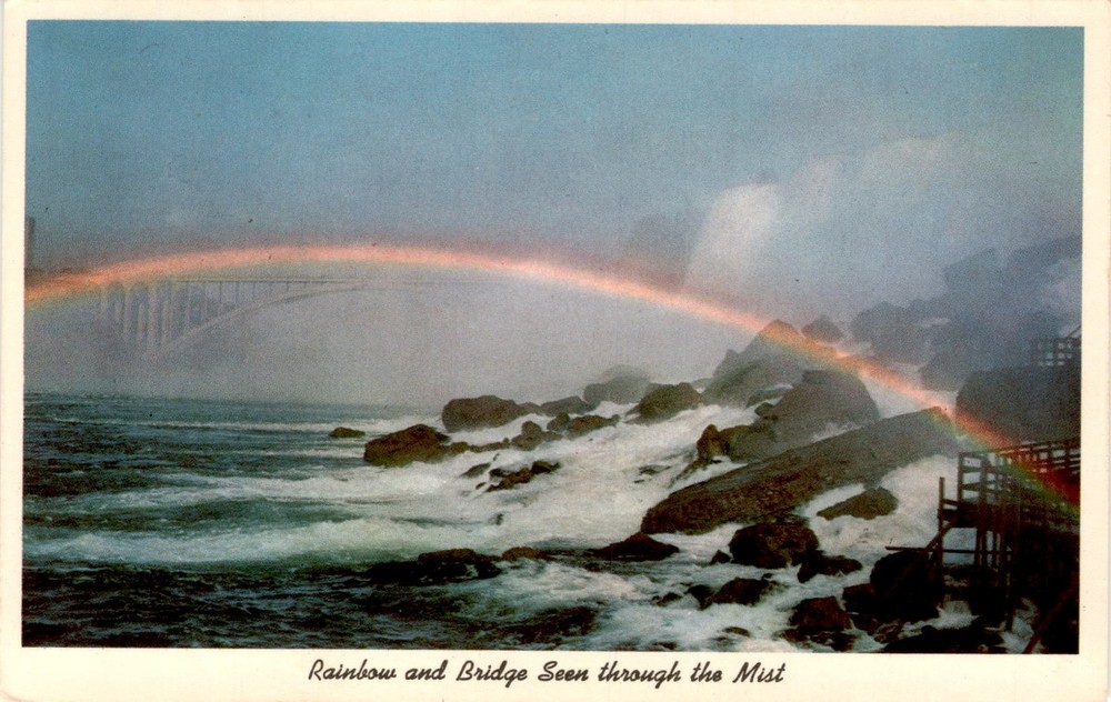 Niagara Falls, American Falls, Rainbow Bridge. Postcard