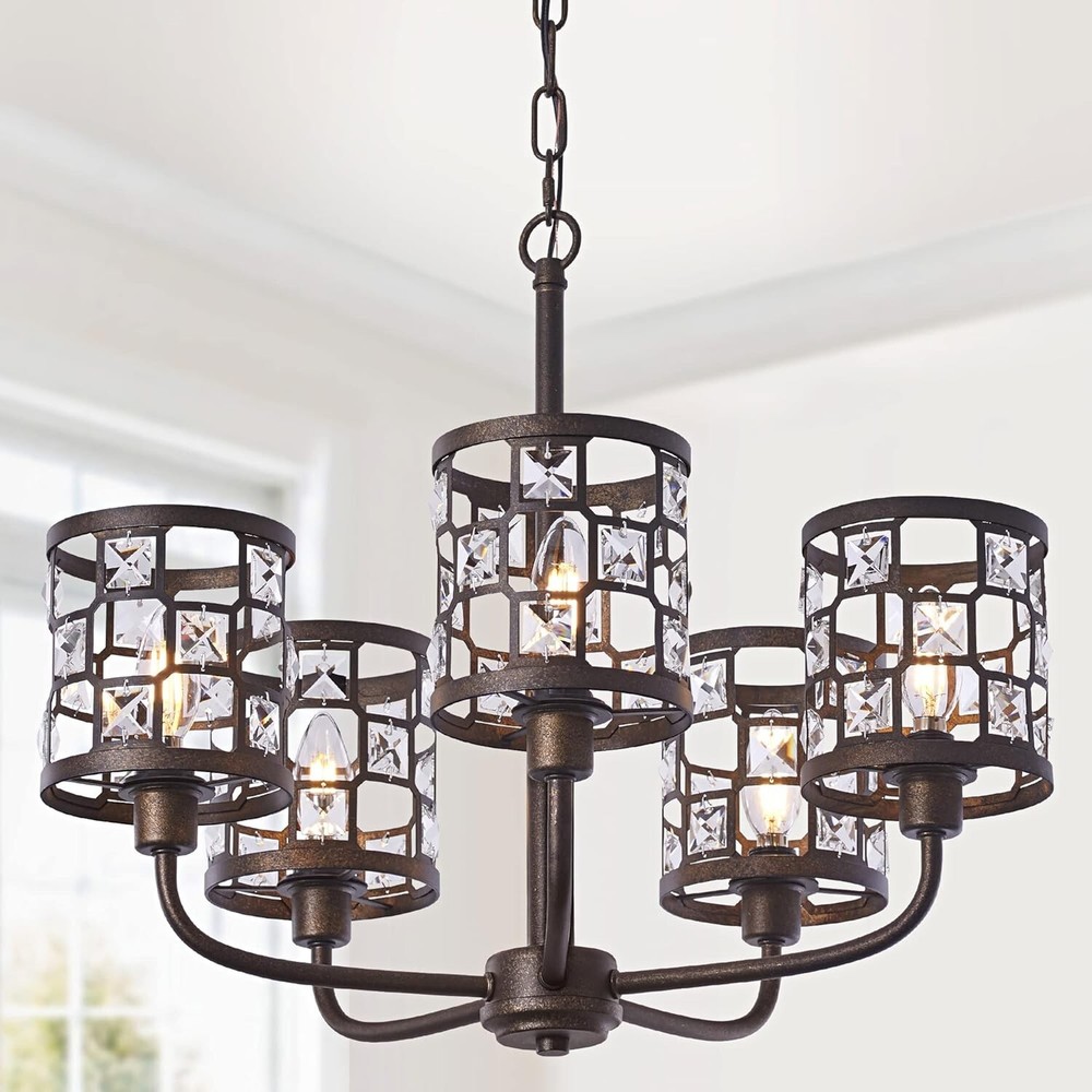 5-Light Farmhouse Chandelier, Industrial Bedroom Pendant Ceiling Light Fixture
