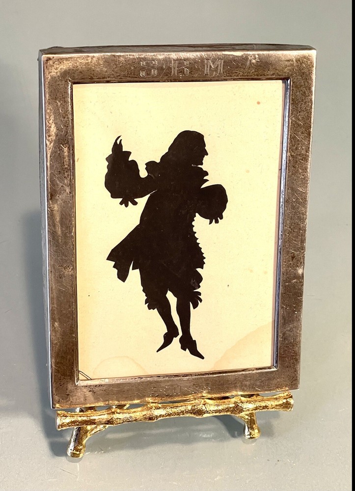 Antique Miniature Male Portrait Silhouette in Sterling Silver Frame