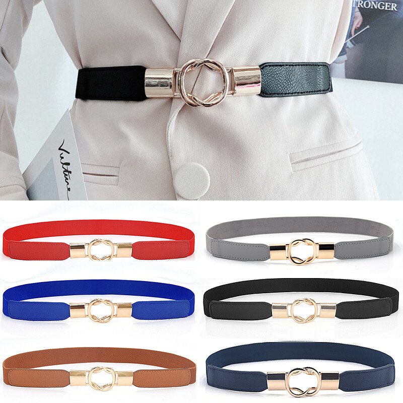 Women Waist Belt PU Leather Elastic Waistband Adjustable Dress Skirt Accessories