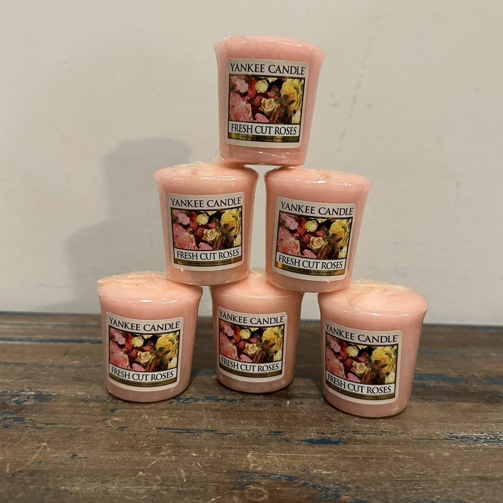 Yankee Candle Votives Sampler Fresh Cut Roses Wax Lot of 6 New Wrapped Floral Scented Candles