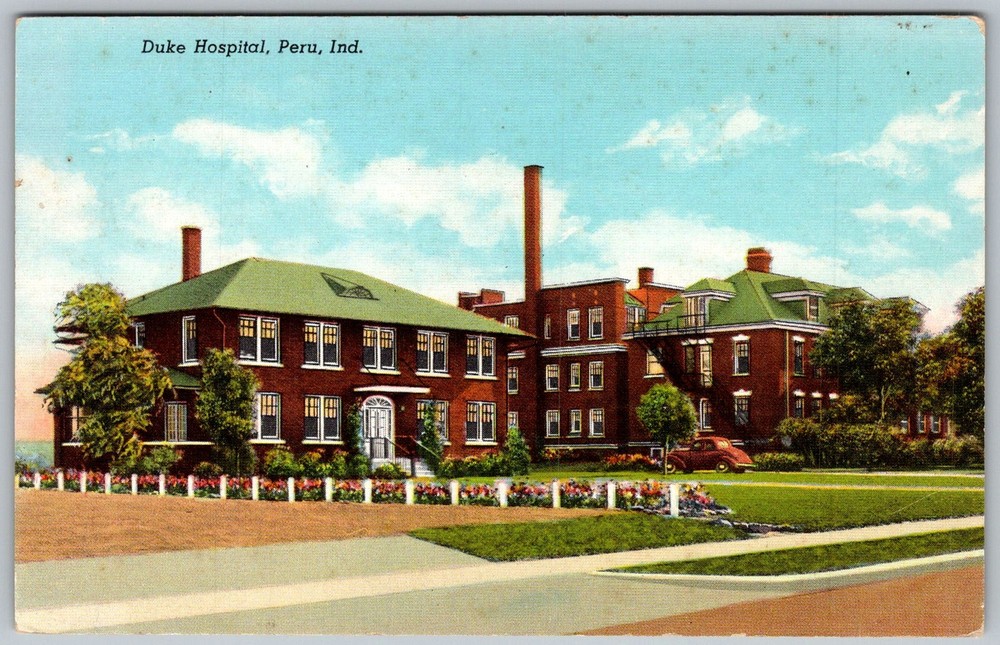 Vtg Linen Postcard Duke Hospital Building Peru, 1940s