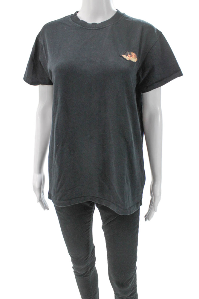 Fiorucci Women Basic Black Cotton Crew Neck Short Sleeve T-Shirt Size LFree Shipping in US $100+ Orders | $6.95 Orders Below