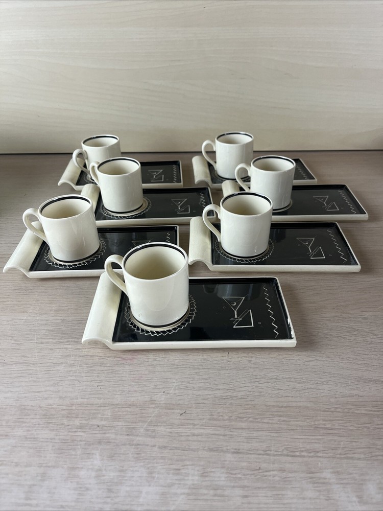 7 Susie Cooper Porcelain Art Deco Cocktail Trays Crown Works Black/white rare!