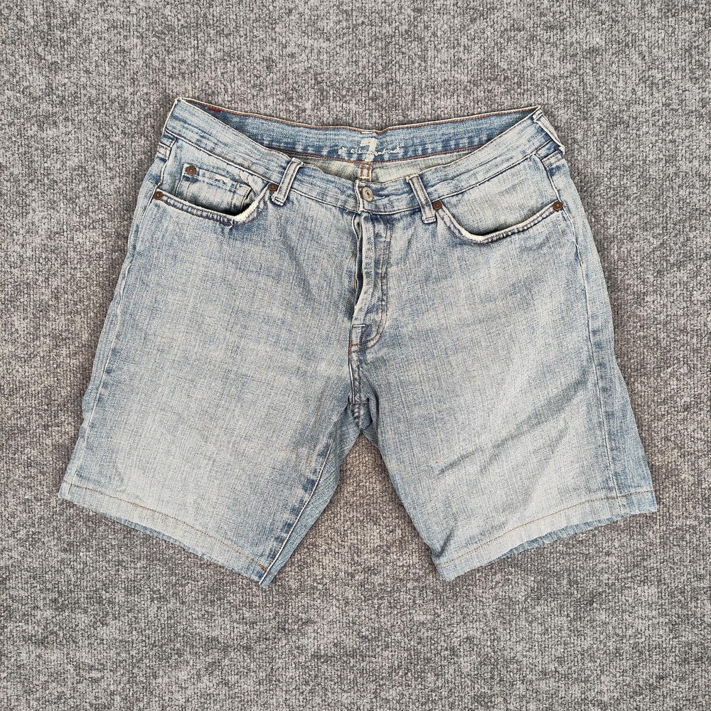 7 For All Mankind Shorts Mens 33 Blue Denim Light Wash Bermuda TRDJSBU-216U
