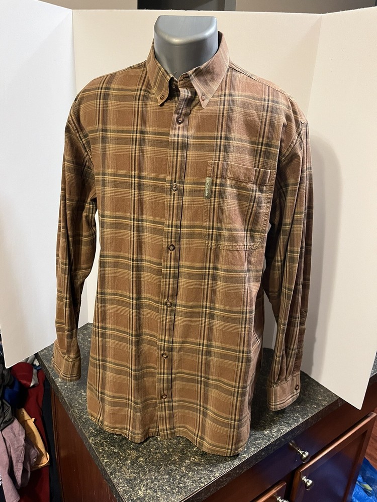 Columbia Sportswear Men's LS Button Down Shirt Brown Plaid Large - Cotton
