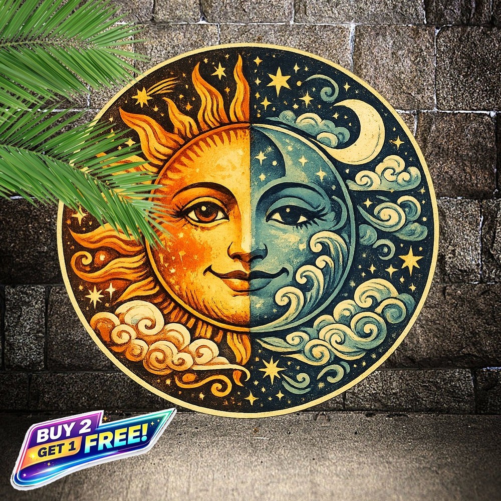Classic Sun and Moon Cosmic Theme Round Metal Sign 8x8