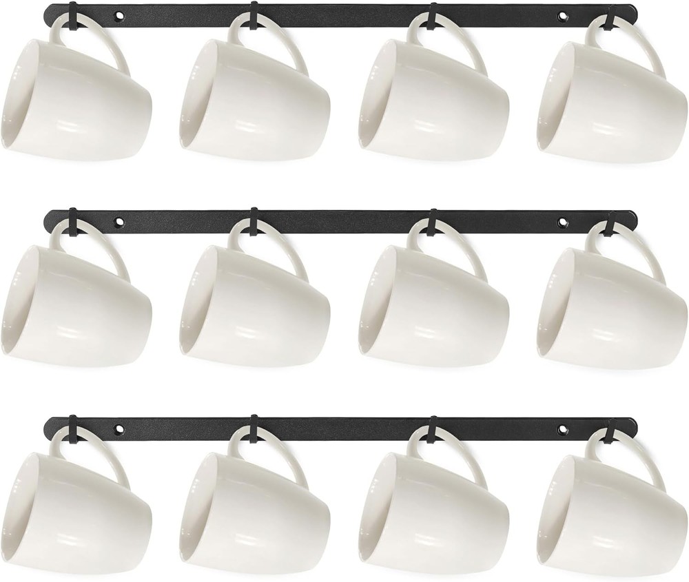 3Pack Hanging Mug Racks for Wall Coffee Cup Holder Mount with 12 Hooks Display