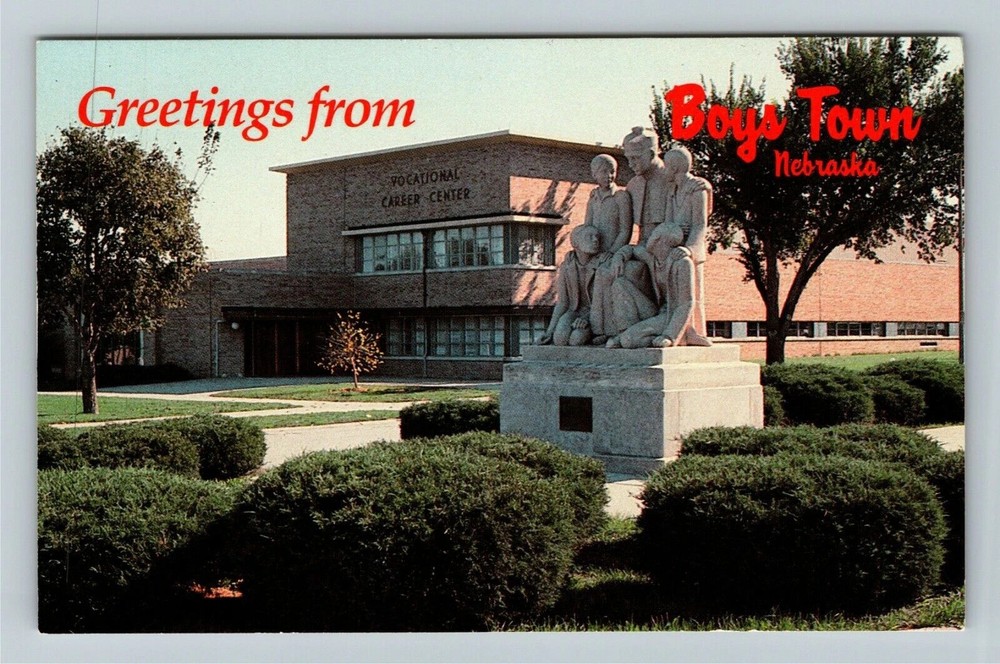 Boys Town NE-Nebraska, Statue Father Flanagan, Greetings, Vintage Postcard