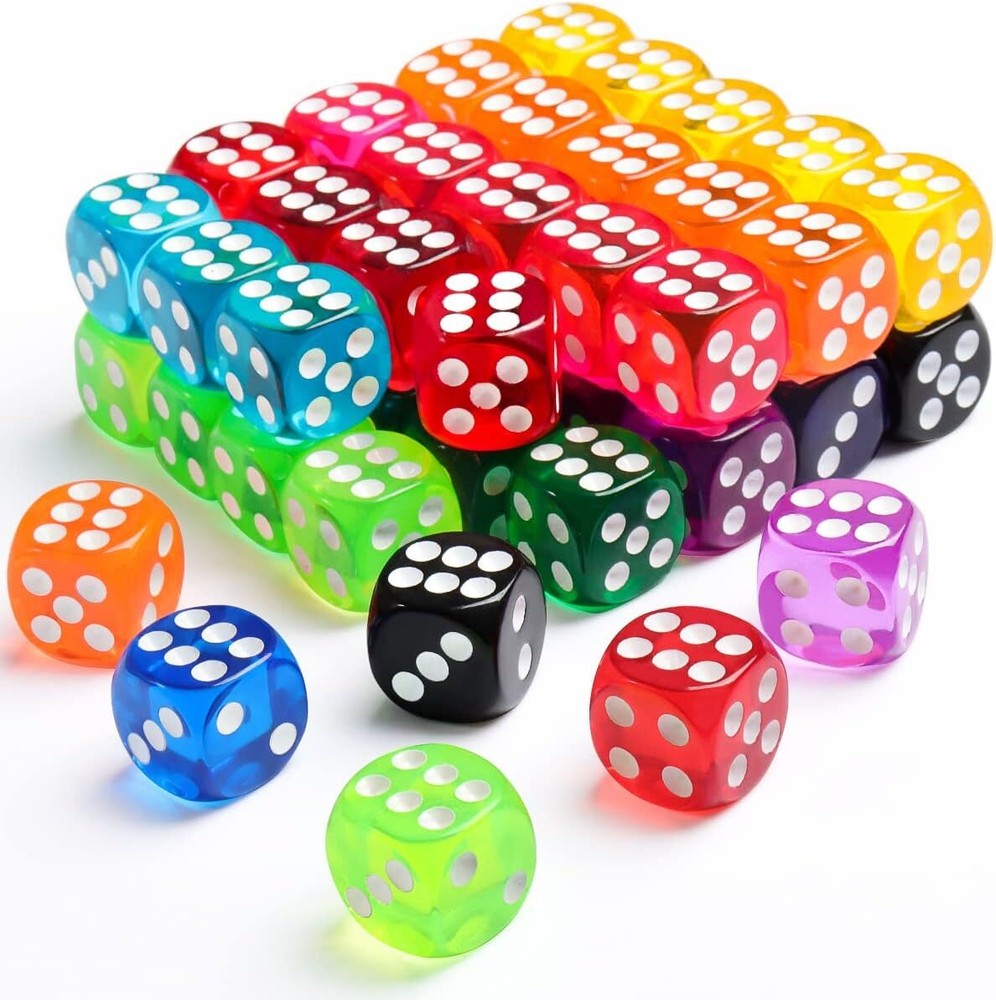 50 Pieces Colored Dice, 6 Sided Dice for Board Games, 14mm Bulk Dice for Math