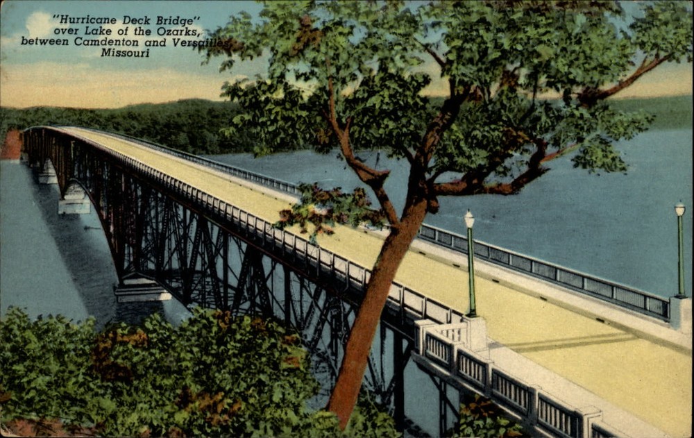 Hurricane Deck Bridge Lake of Ozarks Camdenton Missouri ~ 1950-60s postcard