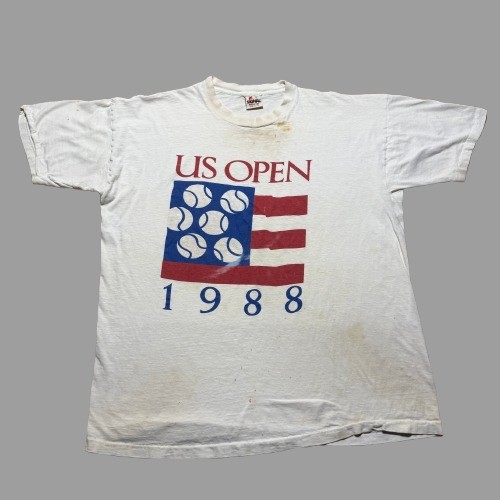 Vintage 1988 US Open Tennis Sports American Flag Graphic T-Shirt USA Made - XL