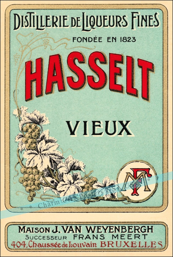 Hasselt Vieux Wine Label Art Early 1900s Vintage Poster Print Retro Style Art