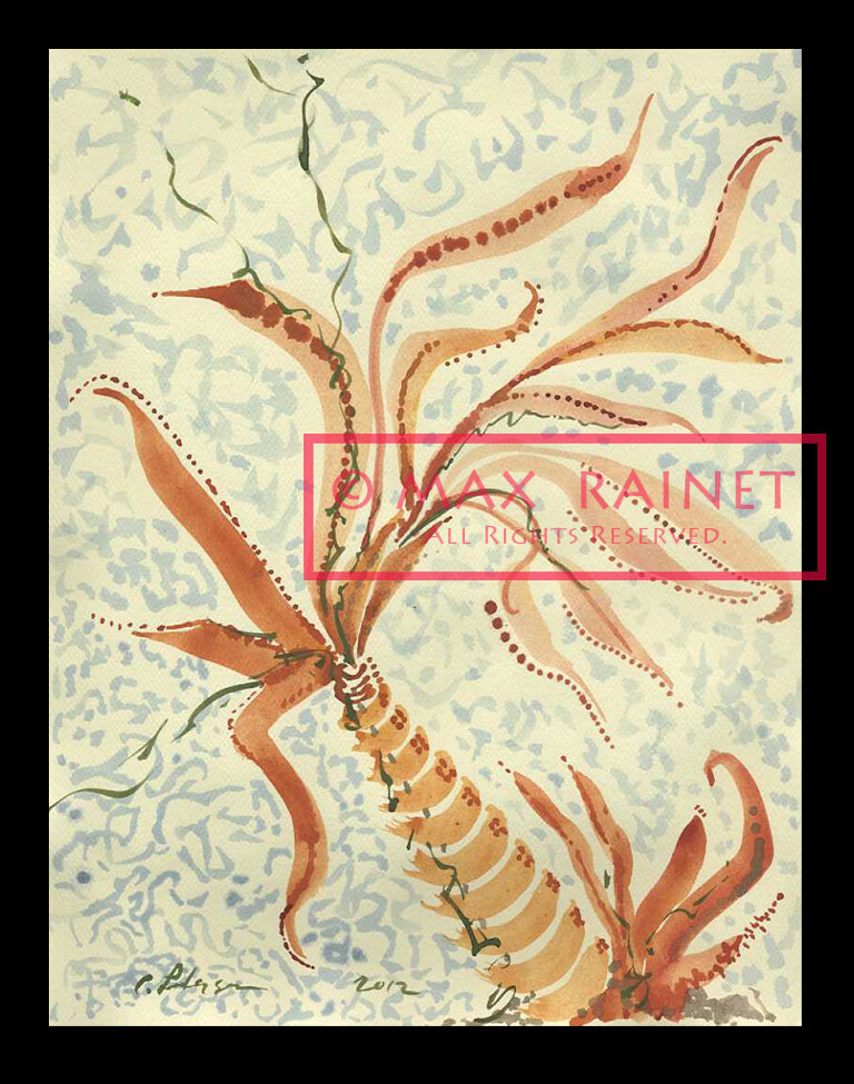 C PETERSON * Original Watercolor PAINTING * Abstract PALM WEED * Impressionist-image