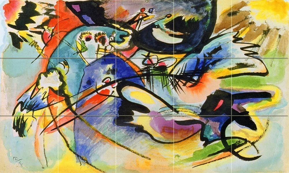 Colorful Abstract Kandinsky Tile Mural for Kitchen Backsplash 21.25x12.75-image