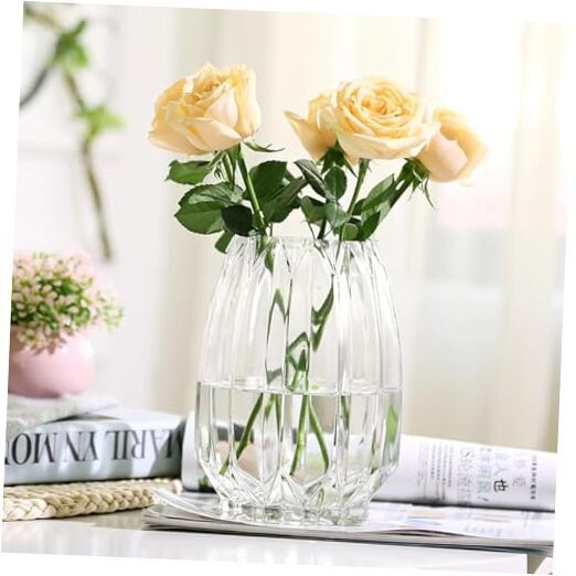 7.8 Inch Thickened Clear Ribbed Glass Flower Vase for Stems