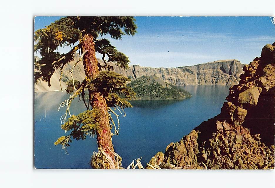 Postcard Crater Lake Wizard Island Oregon USA