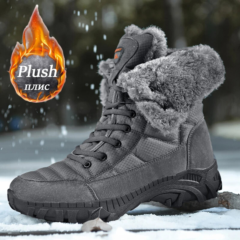 Men's High Top Work Boots Warm Plush Cotton Snow Shoes for Outdoor