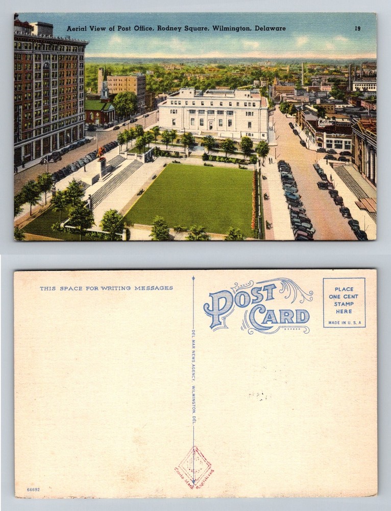 Wilmington, DE-Delaware, Rodney Square Post Office Aerial View Vintage Postcard