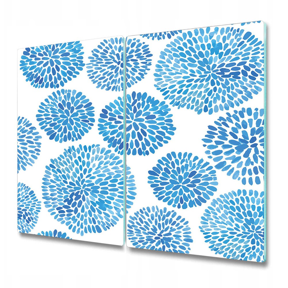 Glass Worktop Kitchen Chopping Board Japanese flower circles blue subtle Home