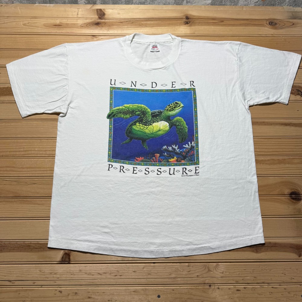 Vintage 1993 Under Pressure Sea Turtle Nature Single Stitch Shirt USA - Size 2X