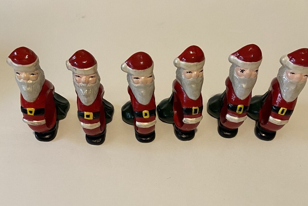 Santa Ceramic Napkin Rings Vintage Holiday Set of Six with Classic Wear