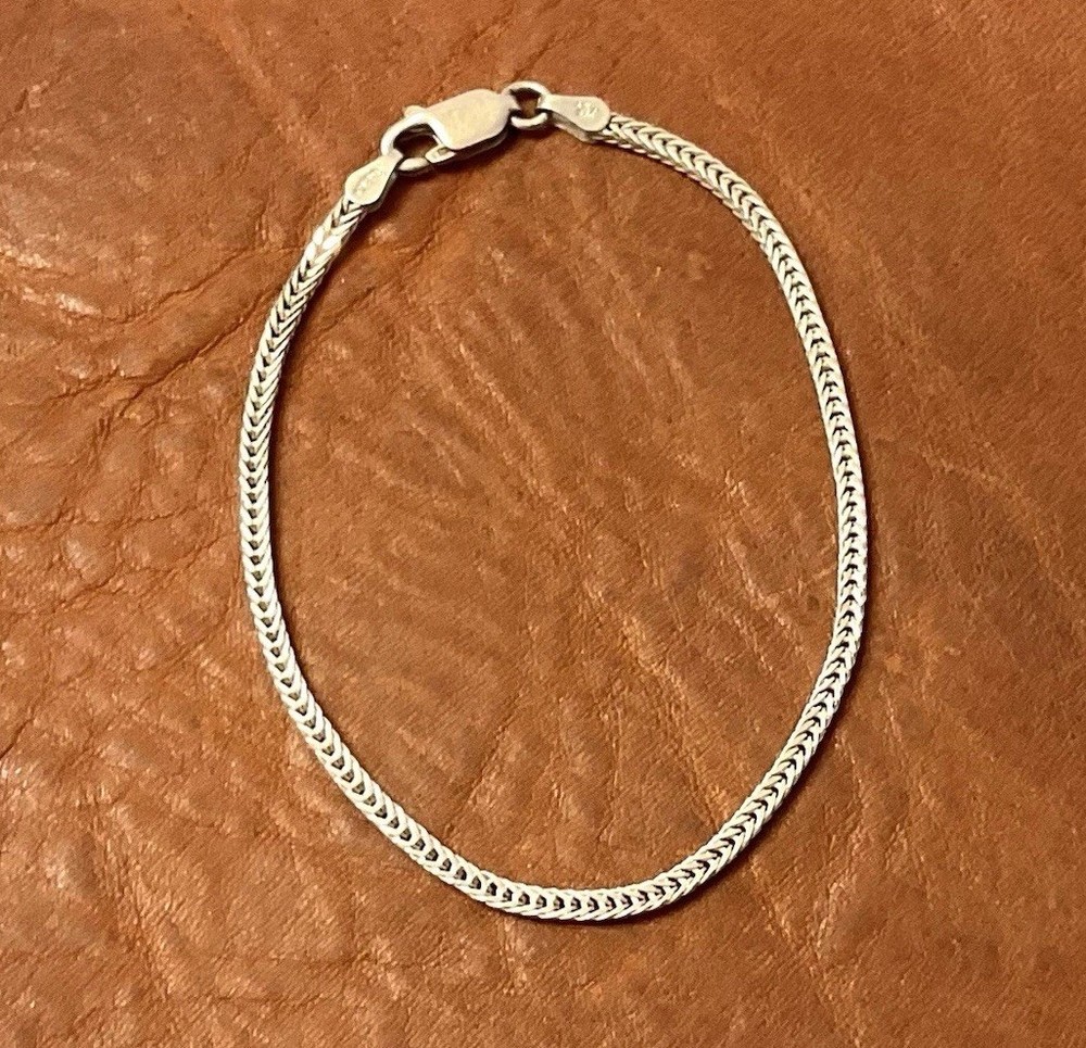 Italy 925 Sterling Silver Plain 2mm Herringbone Chain Bracelet 7” Length