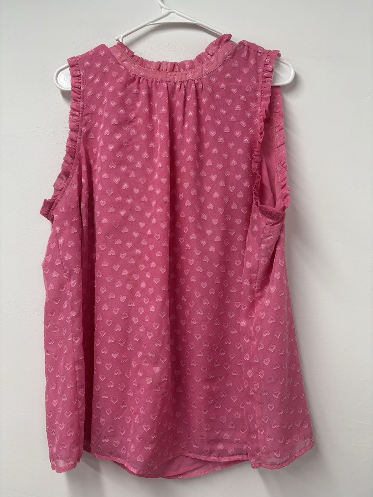 Torrid Top Womens Sz 2X Pink Sleeveless Heart High Neckline Sheer Lightweight