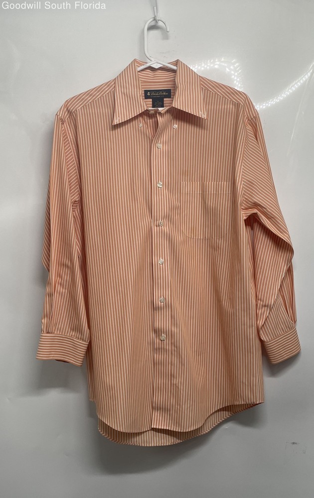 Brooks Brothers Mens Orange White Striped Long Sleeve Button-Up Shirt Size S