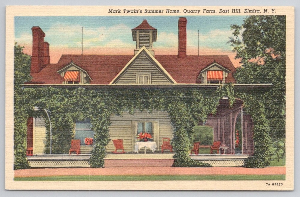 Mark Twain's Summer Home Quarry Farm Elmira NY Linen Postcard Curteich
